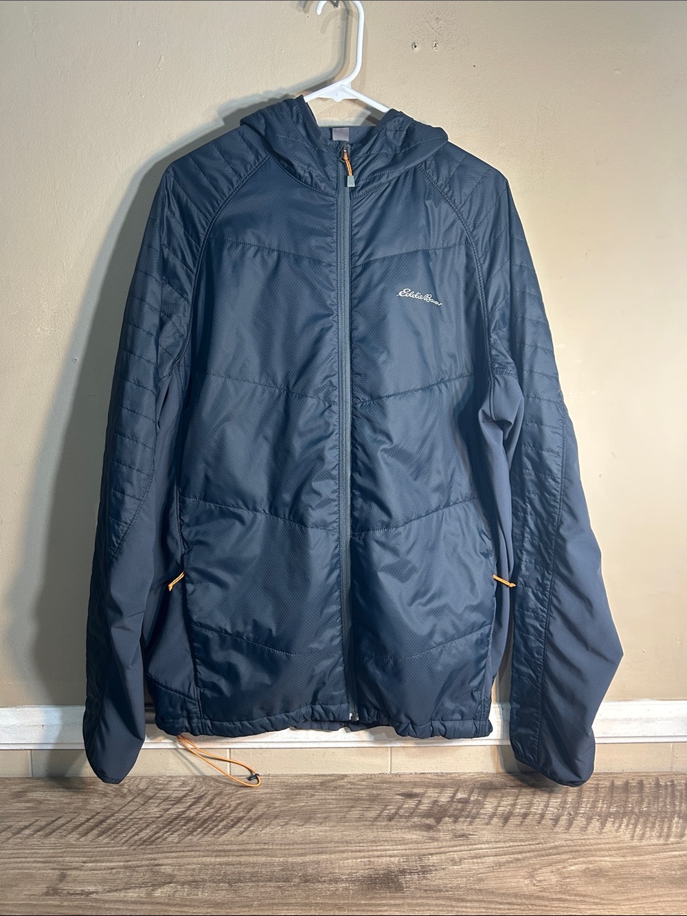 Eddie Bauer Navy Hooded Jacket Size TL. Tall and Size Large.